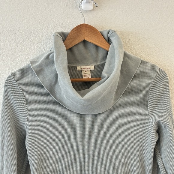 Sundance Waffle Knit Lace Cuff Cowlneck Top Womens M Gray Boho Thermal - Picture 4 of 8